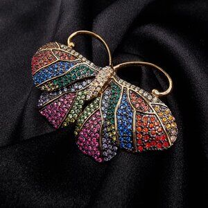 Vintage Joan Rivers Large Butterfly Brooch Multicolor Rhinestones Gold Tone
